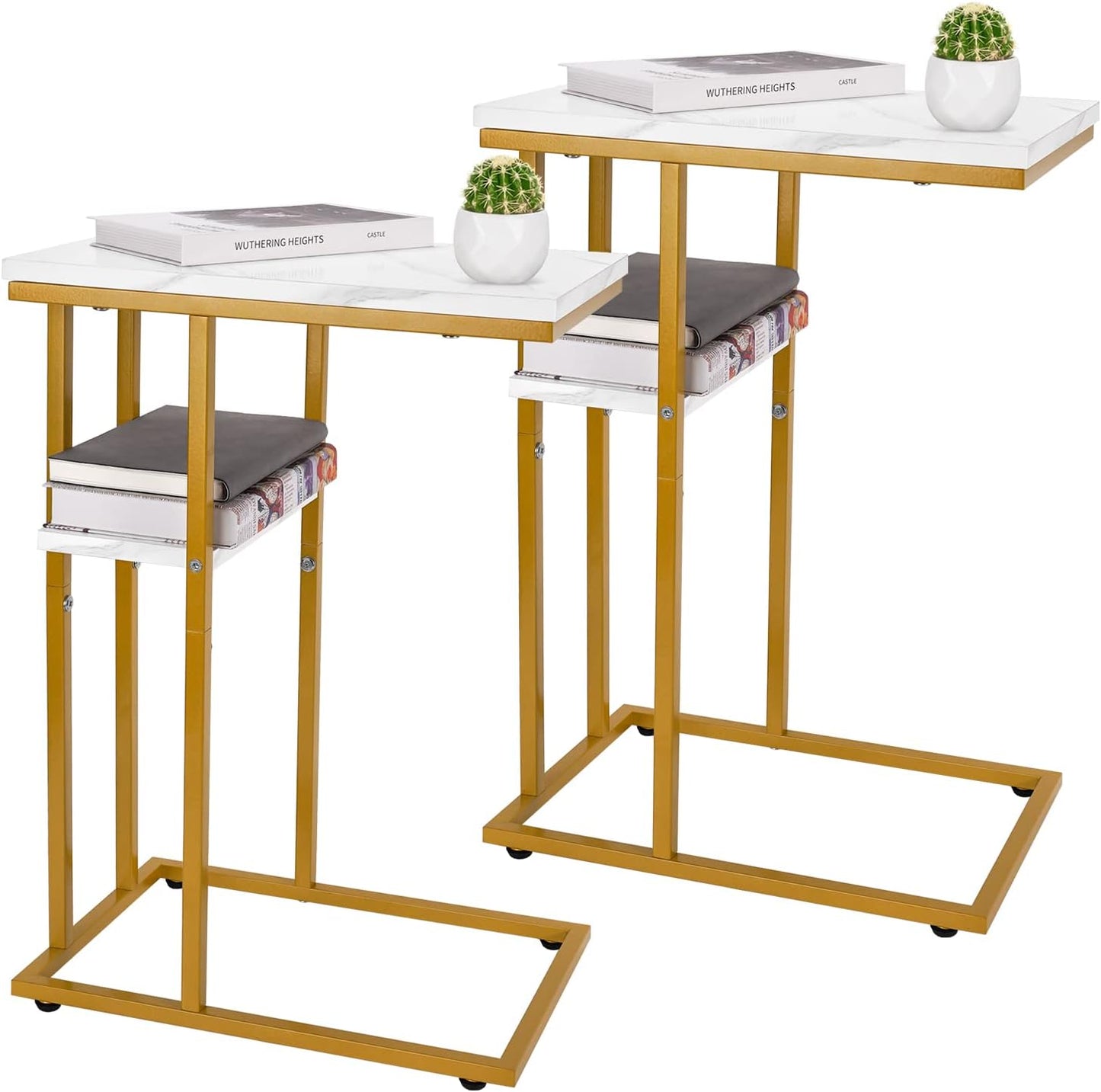 Yoobure C Shaped End Table Set of 2, Side Table for Couch and Bed, Small Side Tables for Small Spaces, Living Room, Bedroom, Rustic Snack Tables