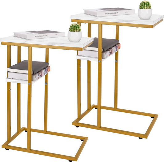 Yoobure C Shaped End Table Set of 2, Side Table for Couch and Bed, Small Side Tables for Small Spaces, Living Room, Bedroom, Rustic Snack Tables