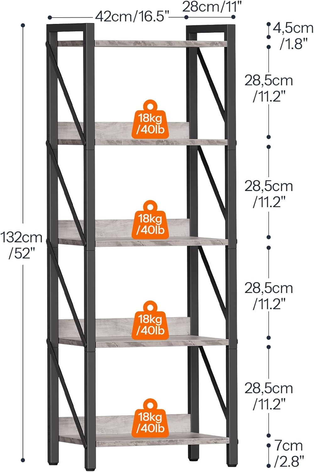 HOOBRO Bookshelf, 5-Tier Industrial Bookcase, Book Shelf Storage Organizer, Tall Bookshelf with Metal Frame for Living Room, Bedroom, Home Office, Kitchen, Greige and Black BG73SJ01