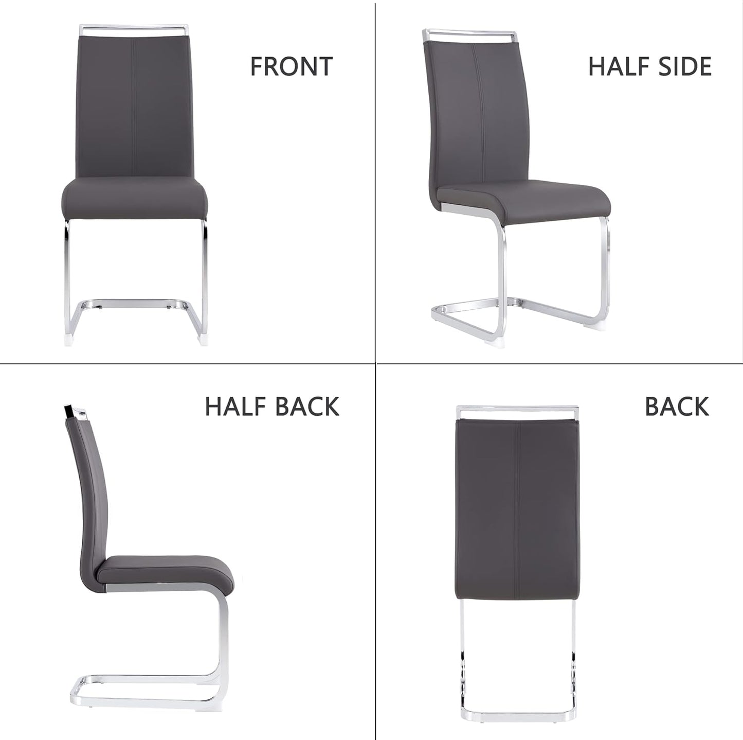 Dining Chairs Set, Kitchen Modern Metal Chairs with Faux Leather Padded Seat High Back and Sturdy Chrome Legs, Chairs for Dining Room (Grey, Set of 4)