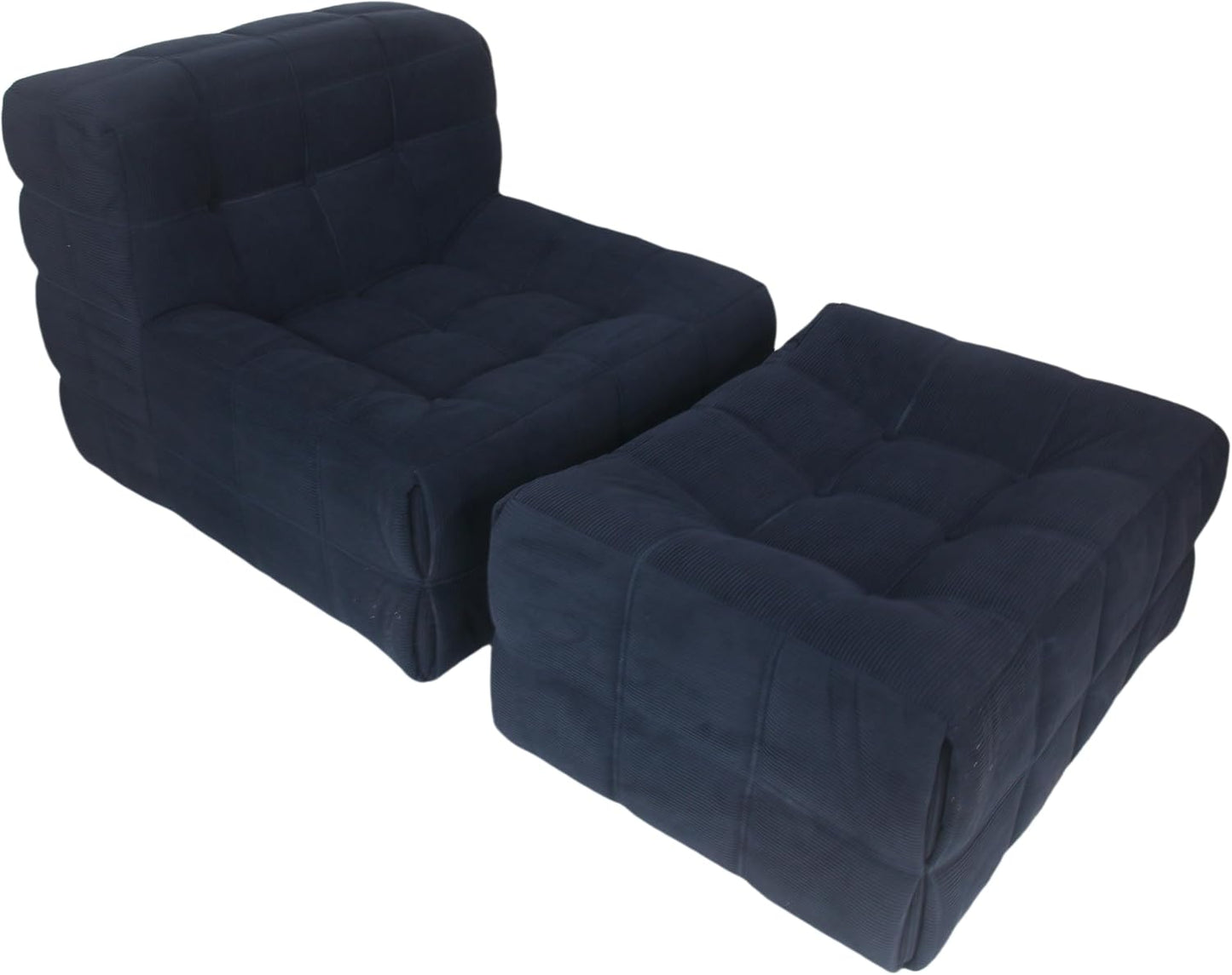 Bean Bag Chair - Memory Foam Bean Bag Chair for Adults, Comfy High-Resilience Single Sofa, Small Space Floor Chair, Chaise Lounge for Living Room, Bedroom (Dark Blue, Square + Ottoman)