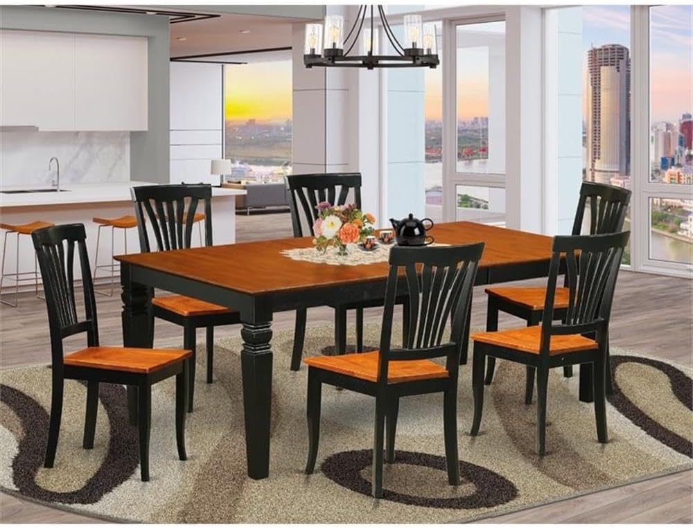 East West Furniture LGAV7-BCH-W 7 Piece Dining Room Furniture Set Consist of a Rectangle Kitchen Table with Butterfly Leaf and 6 Dining Chairs, 42x84 Inch, Black & Cherry