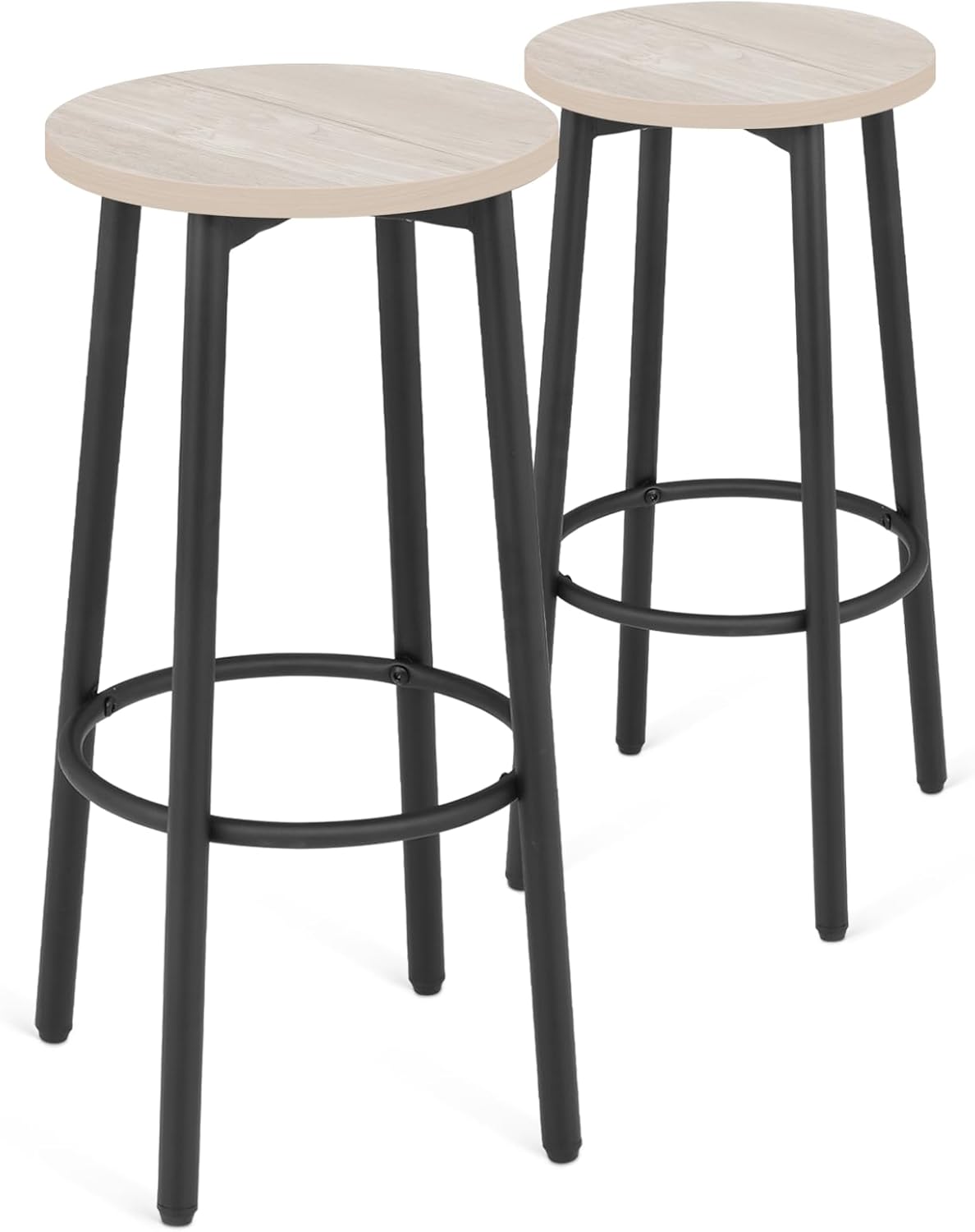 Athena Collection Bar Stools Set of 2, 25.5 Inches Round Counter Height Bar Stools Backless with Metal Legs and Footrest, Wood Barstools for Home, Kitchen Island, Counter, Grey