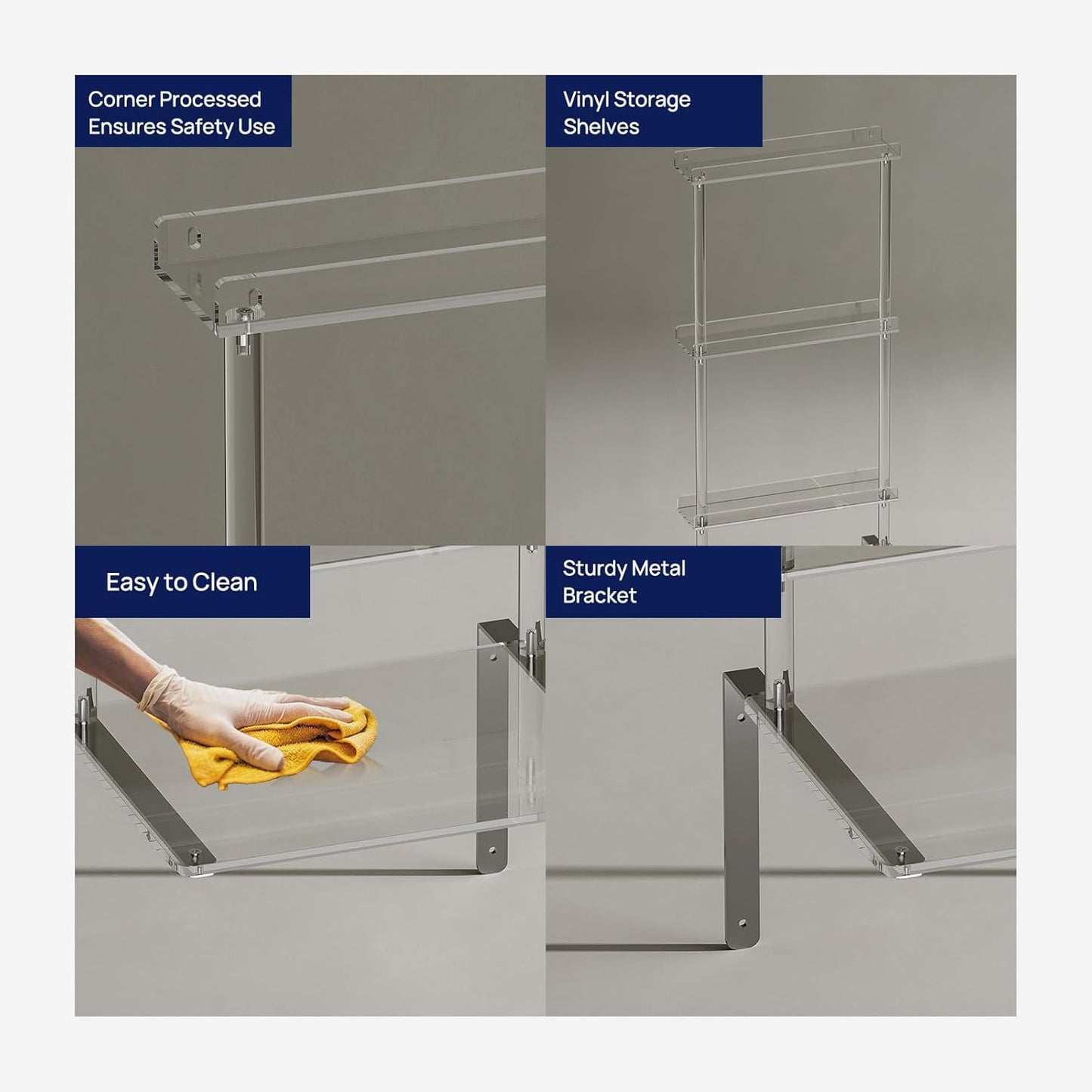 HMYHUM Wall Mounted Acrylic Record Player Stand, Clear Floating Record Player Table with Vinyl Storage, Modern, 15.6" L x 11.6" W x 40.2" H