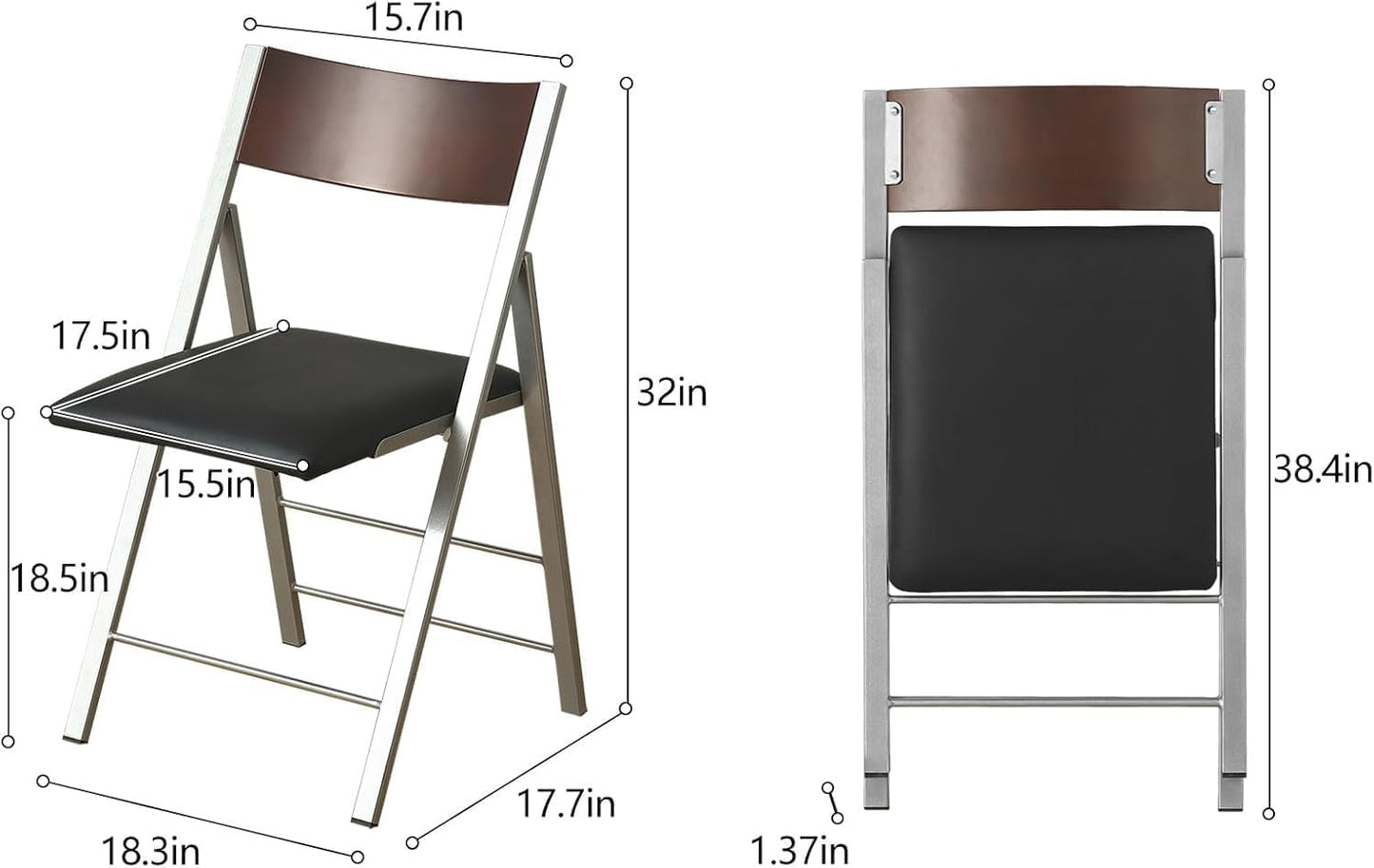 Folding table and chair set, dining table with extra large storage space and 4 universal wheels, matched with padded steel frame folding chairs, space-saving dining table and 2 chairs (White)