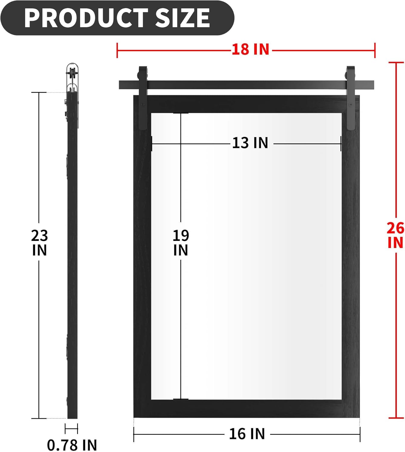 Black Farmhouse Mirror for Wall, 18x26INCH Wood Framed Square Bathroom Mirrors for Vanity, Barn Door Style Mirrors Wall Mounted Dresser Decor Mirror Living Room Bedroom Vertical