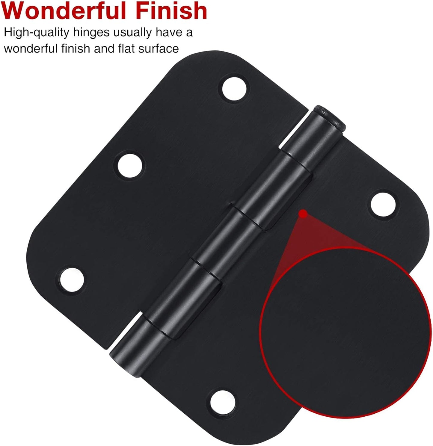 Interior Matte Black Hardware Door Hinges 3.5 Inch 30 Pack 3 1/2" Rounded 5/8" Radius Left Right Hinge for Penthouse Studio Dorm Hut Apartment Home Metal Decor Bisagras para Puertas De Madera 3 ½"