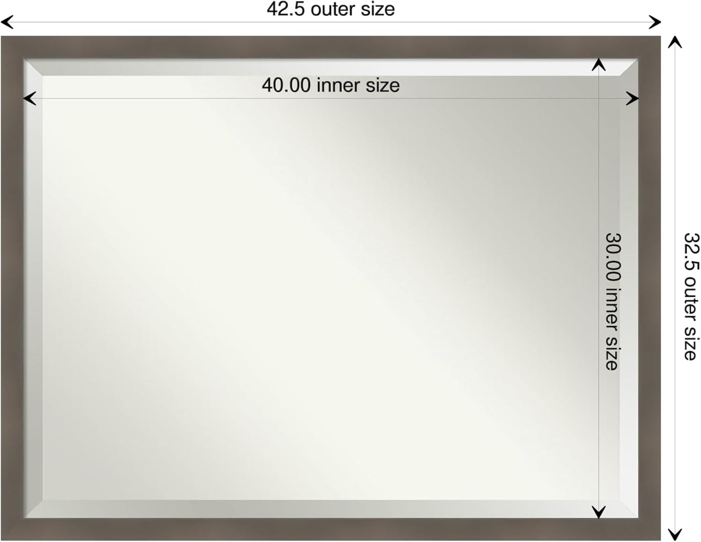 Amanti Art Grey Wall Mirror 33x43 Edwin Clay Grey Rectangle Bathroom Mirror for Wall Decor Living Room, X-Large Casual Wood Frame, Hangs Horizonally and Vertically, Bathroom Decor, Beveled Edge