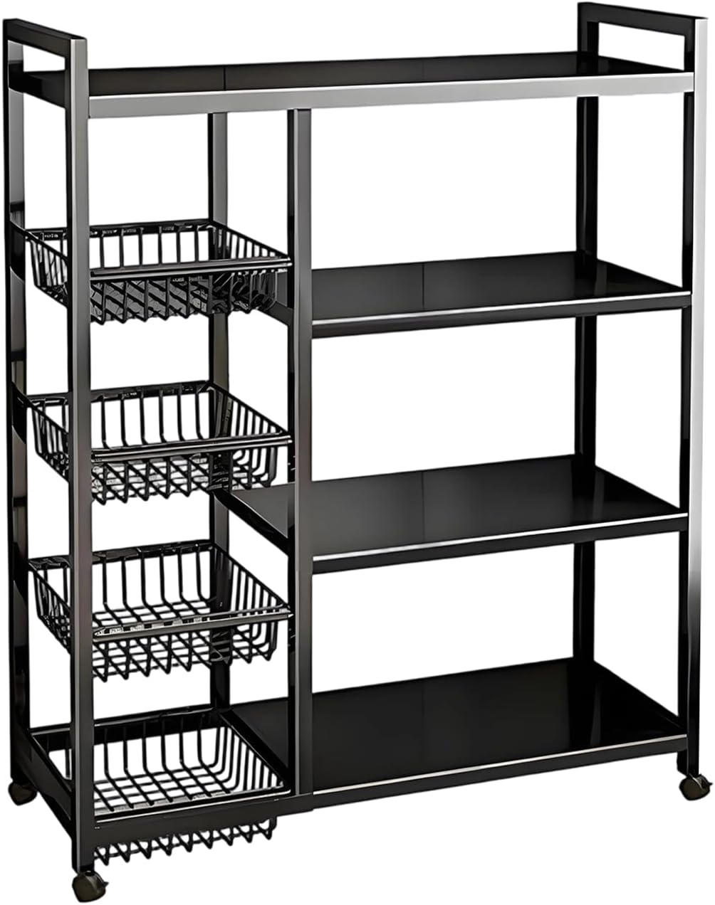 4-Tier Versatile Metal Storage Rack,Vegetable Fruit Basket Kitchen Storage Rolling Cart on Wheels, Kitchen Storage Shelf with 4 Removable Mesh Baskets,Can be Used in Bedrooms,Kitchens,Living Rooms