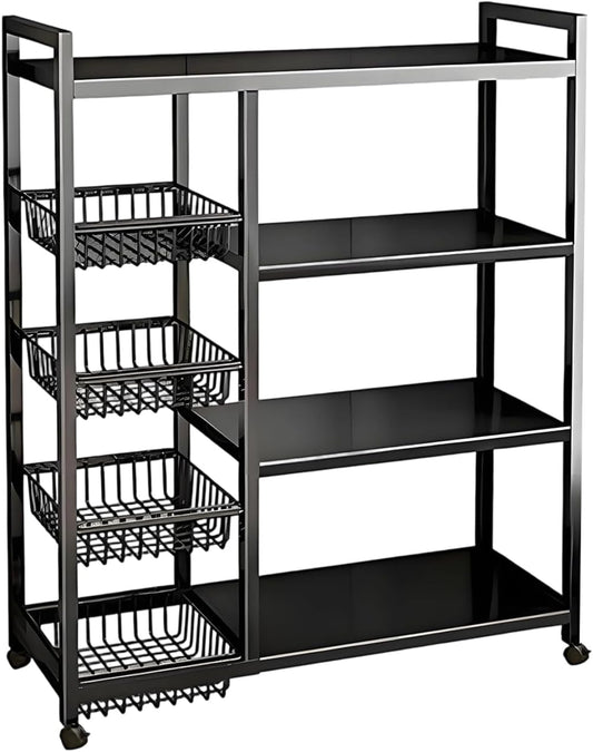 4-Tier Versatile Metal Storage Rack,Vegetable Fruit Basket Kitchen Storage Rolling Cart on Wheels, Kitchen Storage Shelf with 4 Removable Mesh Baskets,Can be Used in Bedrooms,Kitchens,Living Rooms