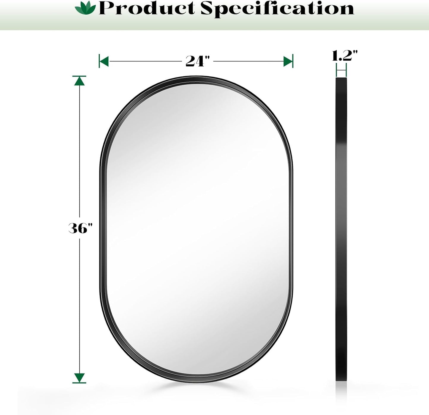 2 Pack Black Oval Mirror, 24" x 36" Oval Mirrors for Bathroom, Modern Vanity Pair Mirror for Over Sink Bedroom Fireplace Entryway Hang Vertical and Horizontal