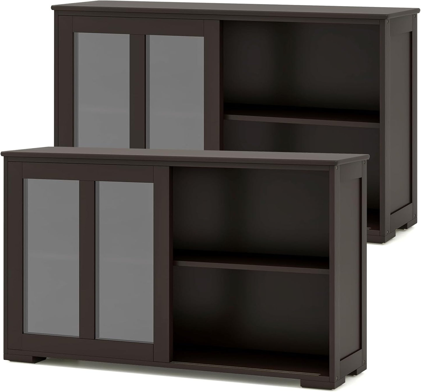 Costzon 2-Pack Wooden Kitchen Storage Cabinet with Adjustable Shelf, Sliding Glass Doors, Accent Coffee Bar Cabinet Console Table for Living Room, Dining Room, Hallway