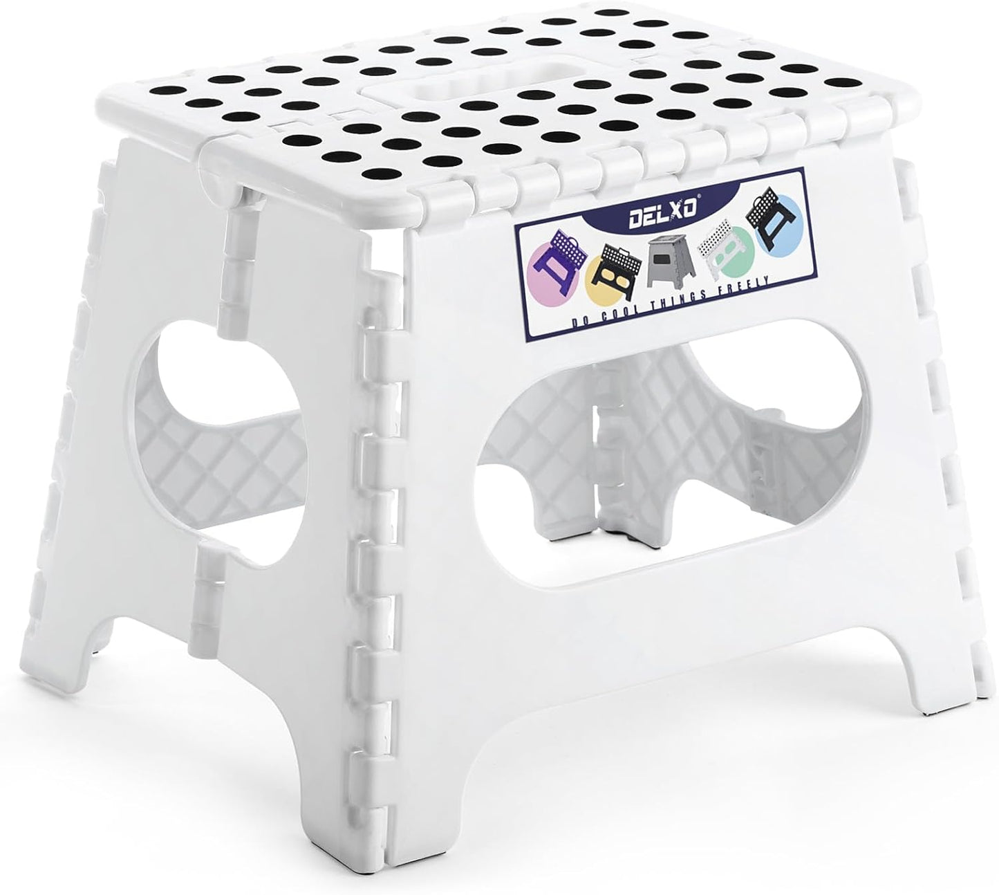 Delxo Folding Step Stool,11 Inch Non-Slip Foldable Step Stools,Portable Foldable Step Stool Lightweight Small Folding Stool with Handle for Kitchen Bathroom in White,1 Pack