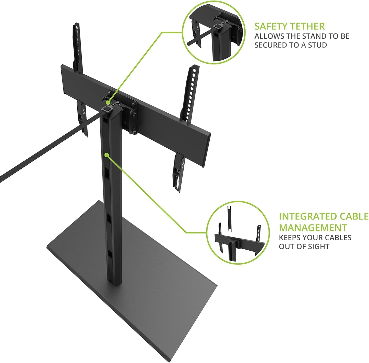 Kanto TTS150 Tabletop Stand for 37" to 60" TVs | Supports up to 88 lb | Height Adjustable | Swivels up to 30° | Tilts -5° | Black