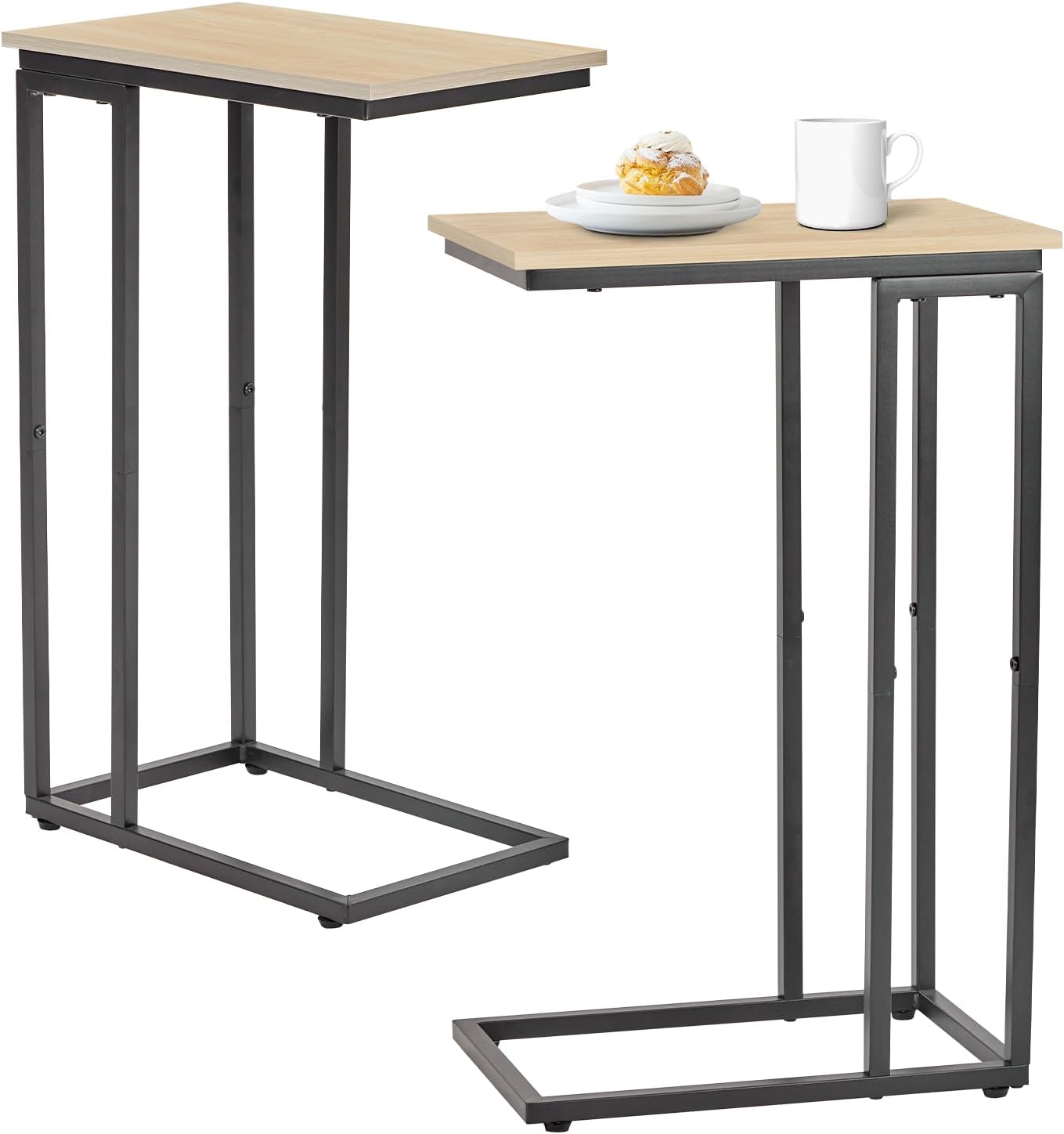 C-Shaped End Table, TV Tray Set of 2, Couch Side Laptop Table, for Living Room, Bedroom, Small Spaces, White, 2 Pack