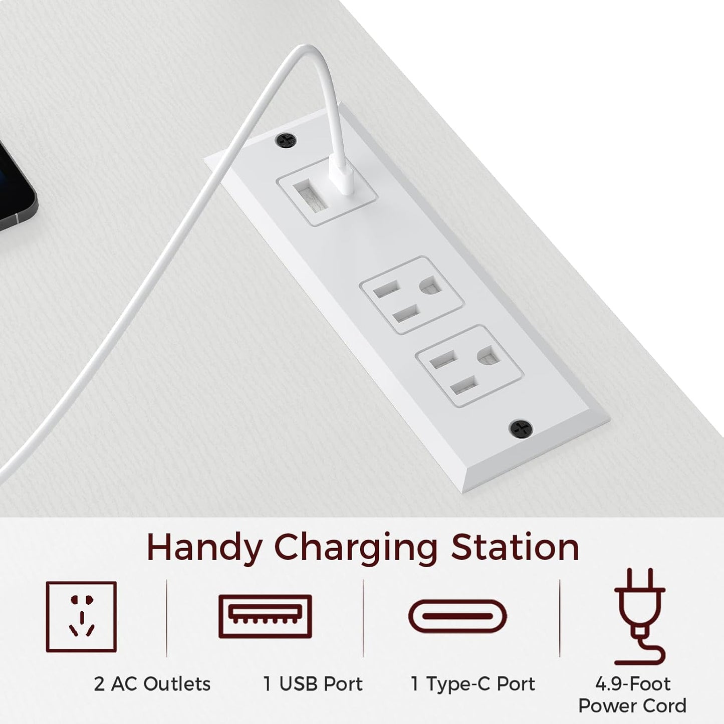 Farmhouse Nightstand with Charging Station, White Bedside Table with USB&Type-C Ports and Outlets, End Table with Storage, Acrylic Door, for Bedroom, White and Rustic Brown ETRW97E01