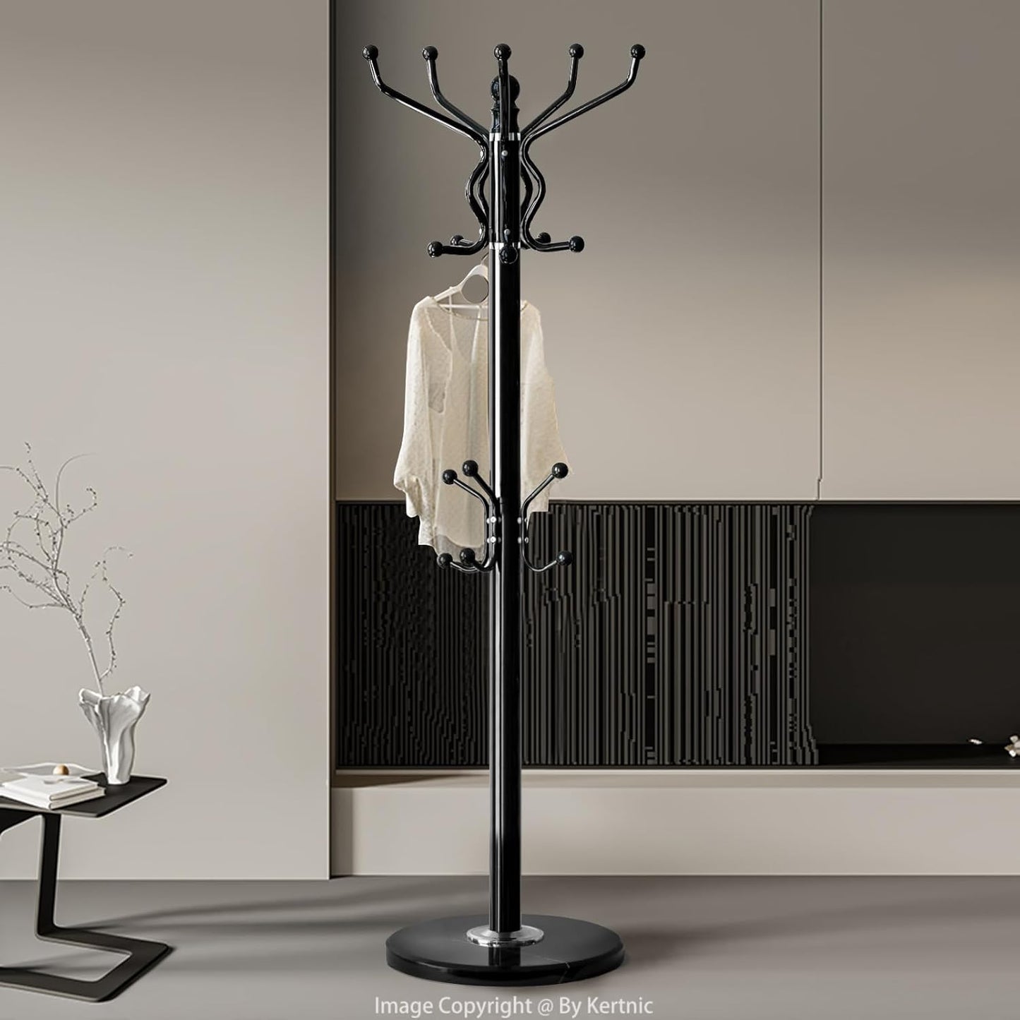 Kertnic Freestanding Coat Rack with 18 Hooks & Marble Base - Heavy Duty Metal Hall Tree Stand for Entryway, Hats, Coats, Bags Rack- Modern Hanger Organizer for Home, Office, Dorm (18 hooks -Black)