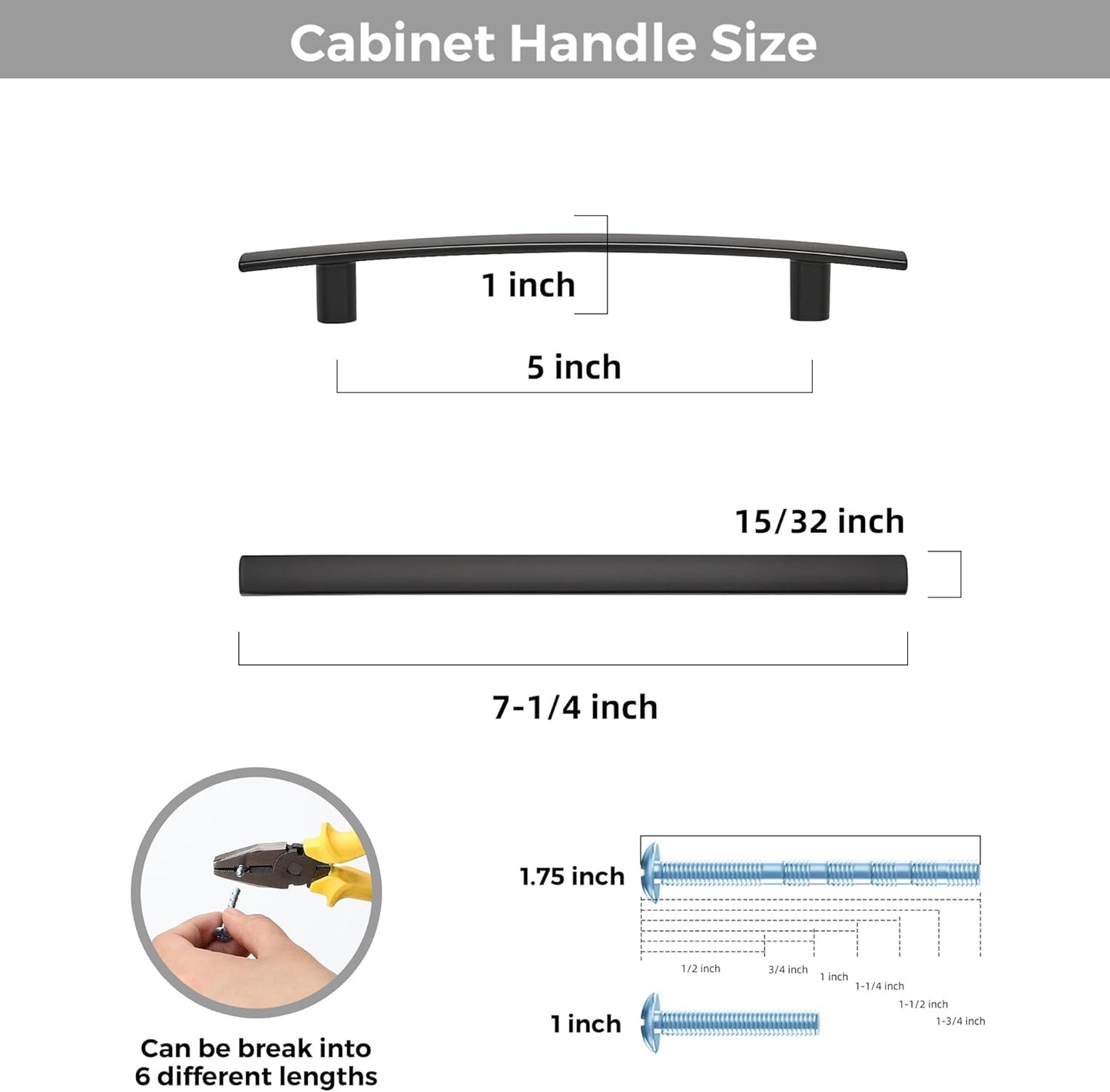 30 Pack Cabinet Handles 5" Hole Center - Curved Cabinet Pulls Black Drawer Pulls for Kitchen Cupboard Solid Hardware for Dresser Drawer Arch Hardware