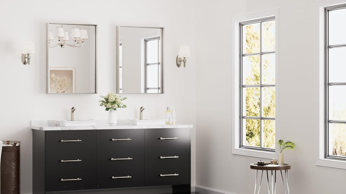 Keonjinn Brushed Nickel Bathroom Mirror for Wall 22 x 30 in, Rectangular Metal Framed Silver Mirror for Vanity Square Corner Aluminum Alloy Rectangle Modern Mirror for Over Sink(Horizontal/Vertical)