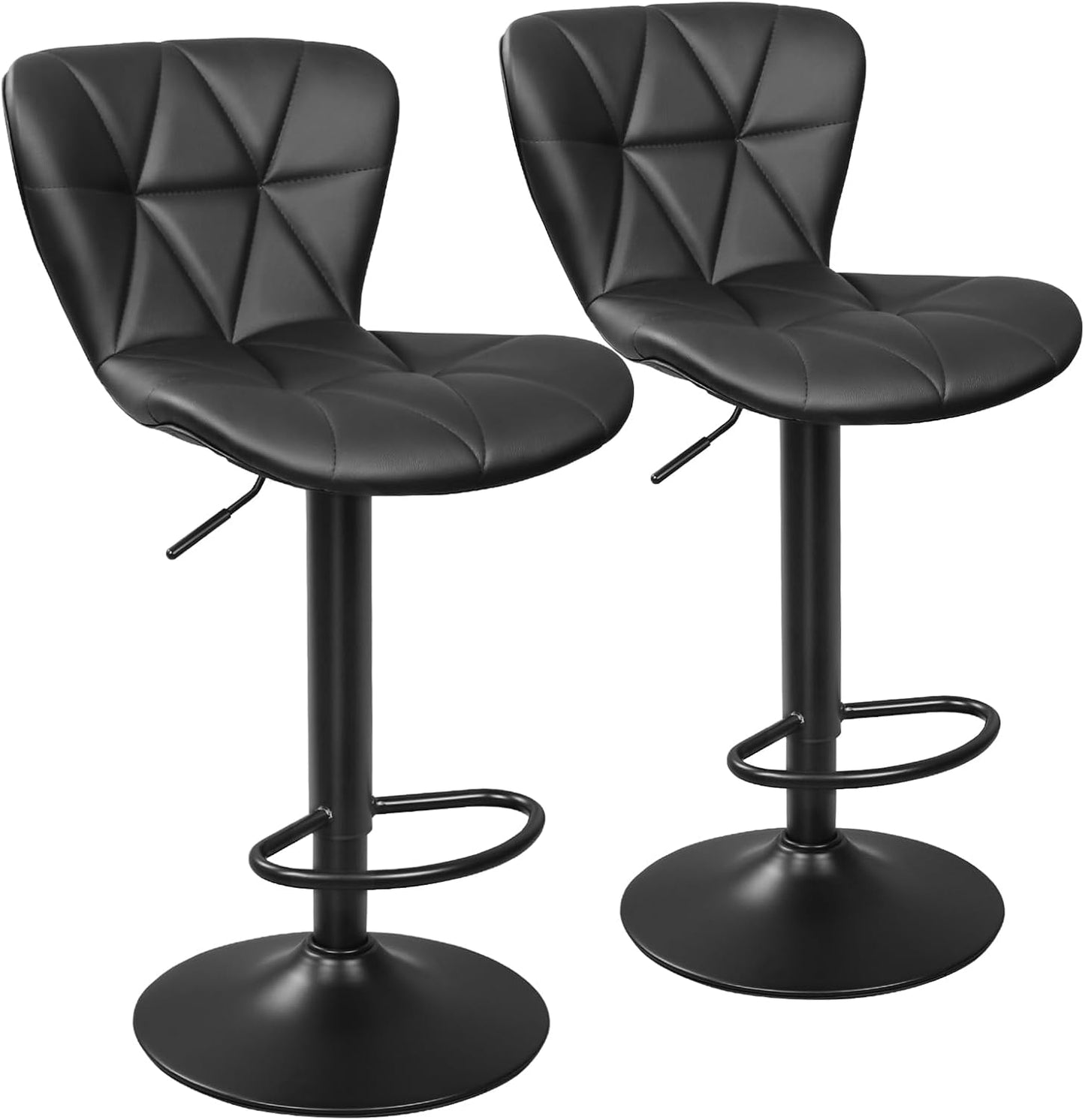 Bar Stools Set of 2, Adjustable Swivel Bar Chairs with Shell Back, PU Leather Counter Height Bar Stools for Kitchen lsland, Black