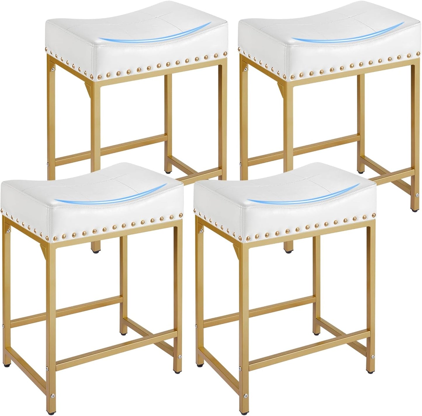 Bar Stools Set of 4 Counter Height, 24" Modern Off White & Gold Counter Stools Set of 4, Stools for Kitchen Counter, Modern Barstools Saddle Stool Backless Island(Off White+Gold)