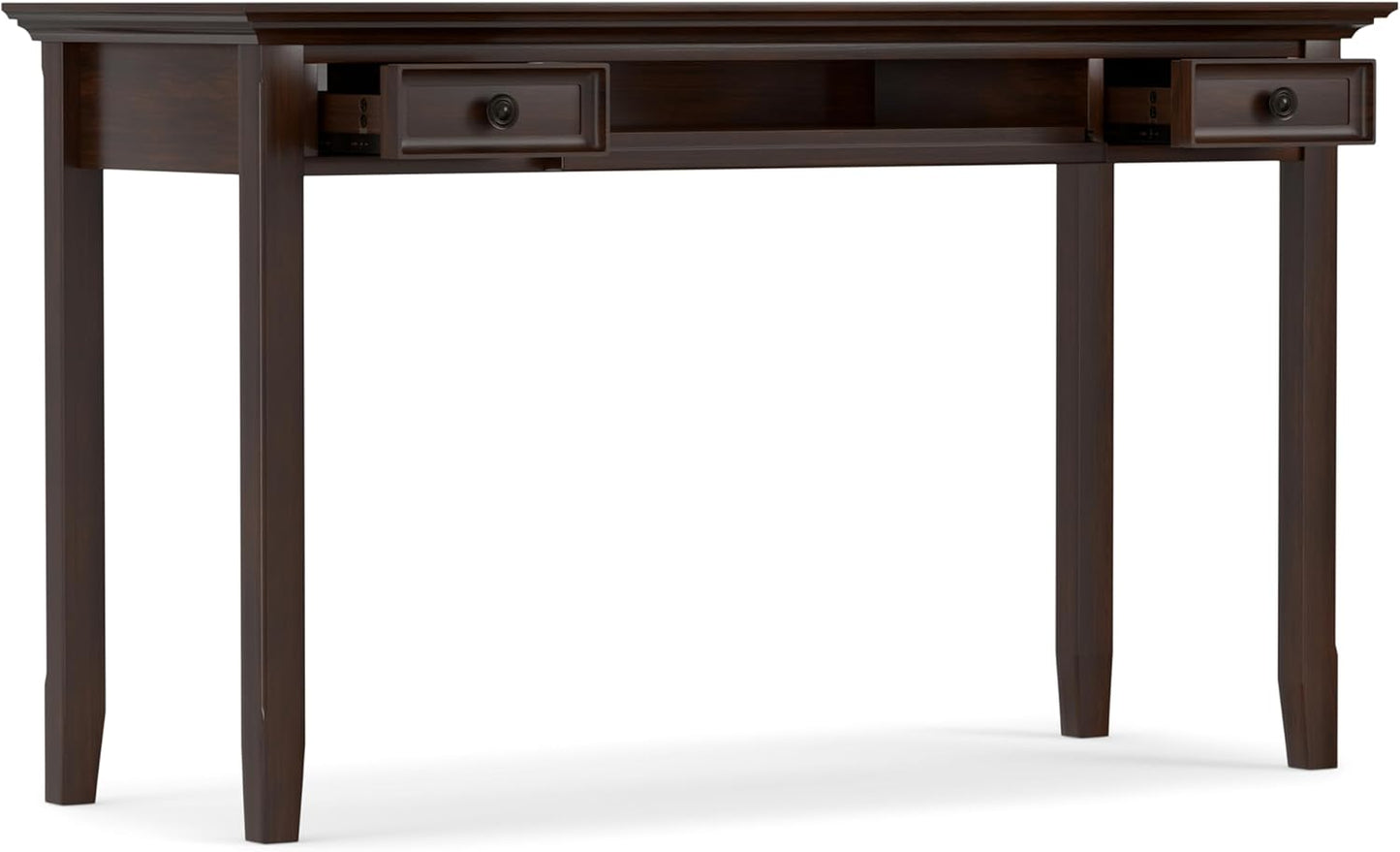 SIMPLIHOME Amherst Desk - 54-Inch Wide Solid Wood Writing Desk in Russet Brown, Transitional Home Office Computer Table for Workspace or Study with 2 Drawers and Flip-Down Keyboard Tray