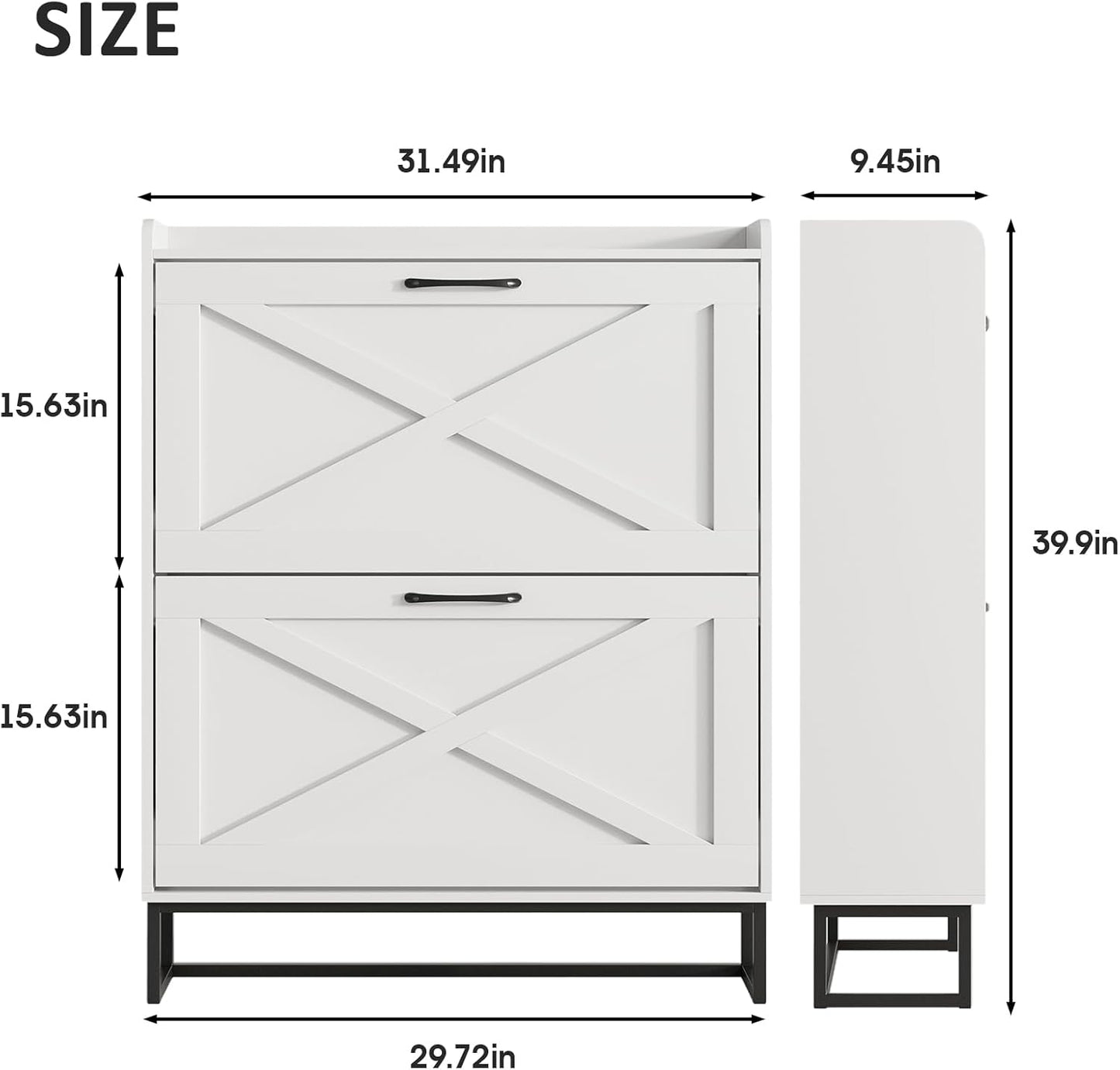 Maupvit Shoe Cabinet with 2 Flip Drawers, Freestanding Shoe Cabinet Organizer with Metal Legs, Shoes Storage Cabinet for Entryway, Narrow Shoe Rack Cabinet, White