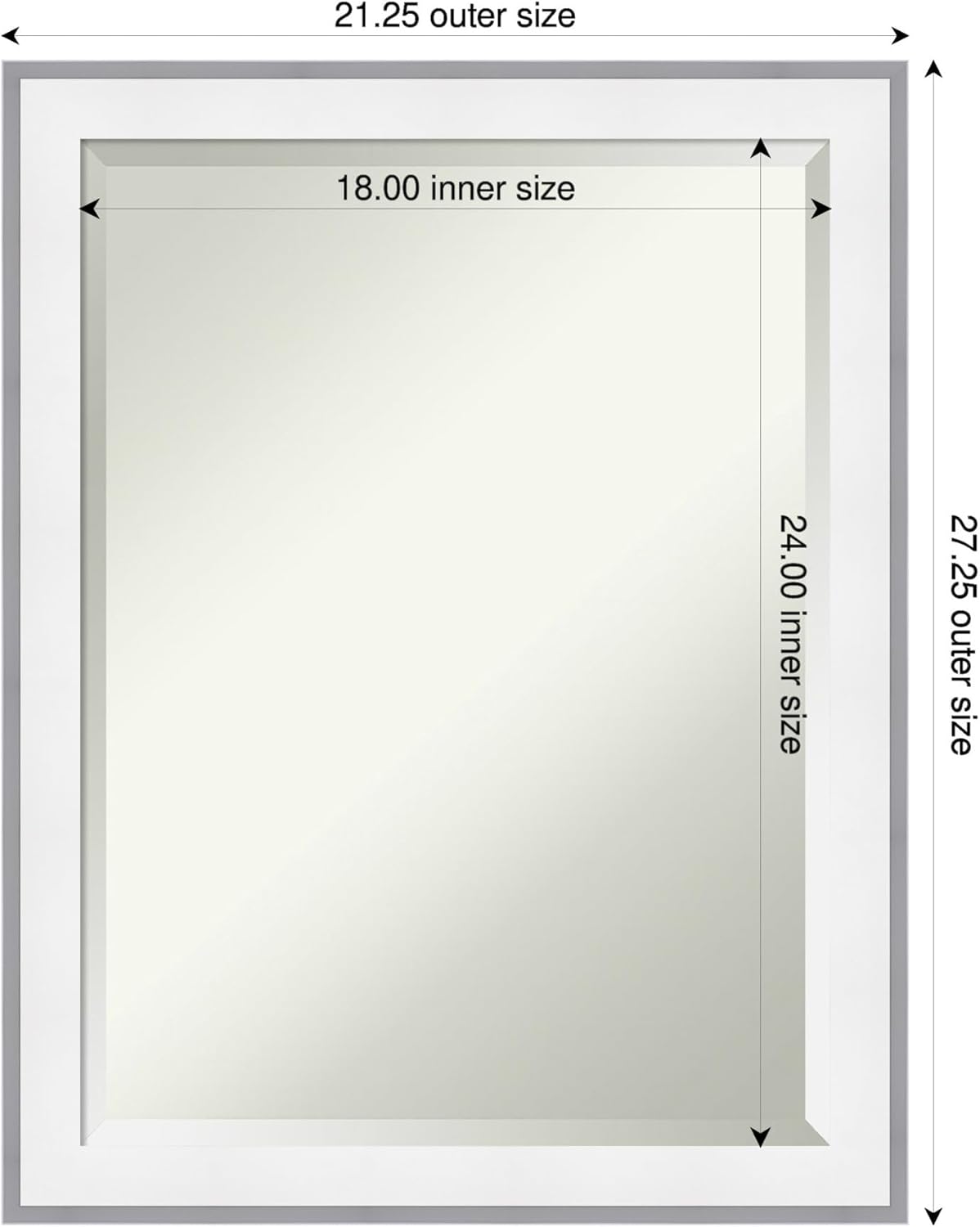 Amanti Art Bathroom Mirror for Over Sink, 27x21 Maya White Silver Rectangle Vanity Mirror, Medium Modern Contemporary Frame, Hangs Horizonally and Vertically, Bathroom Wall Decor, Beveled Edge