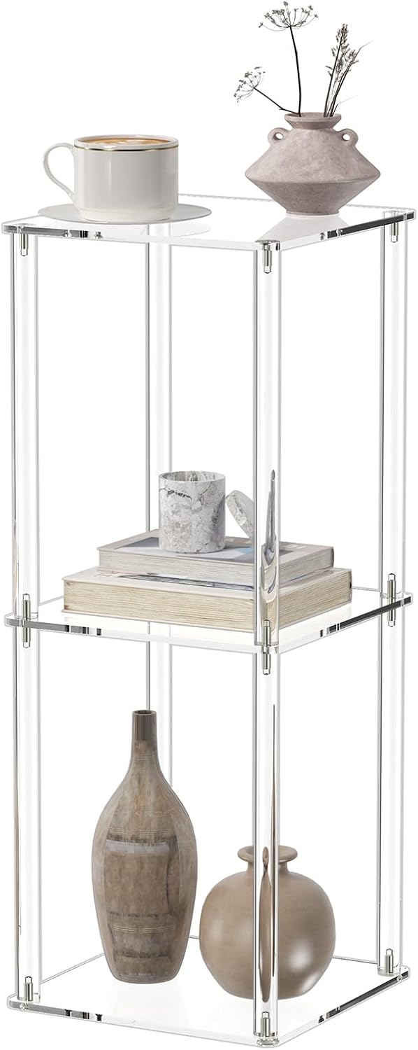 HMYHUM Acrylic Drink Table for Small Spaces, 10" Square, Clear Small Side Table/End Table for Living Room, Sofa, Easy Assembly, Modern, 26" H