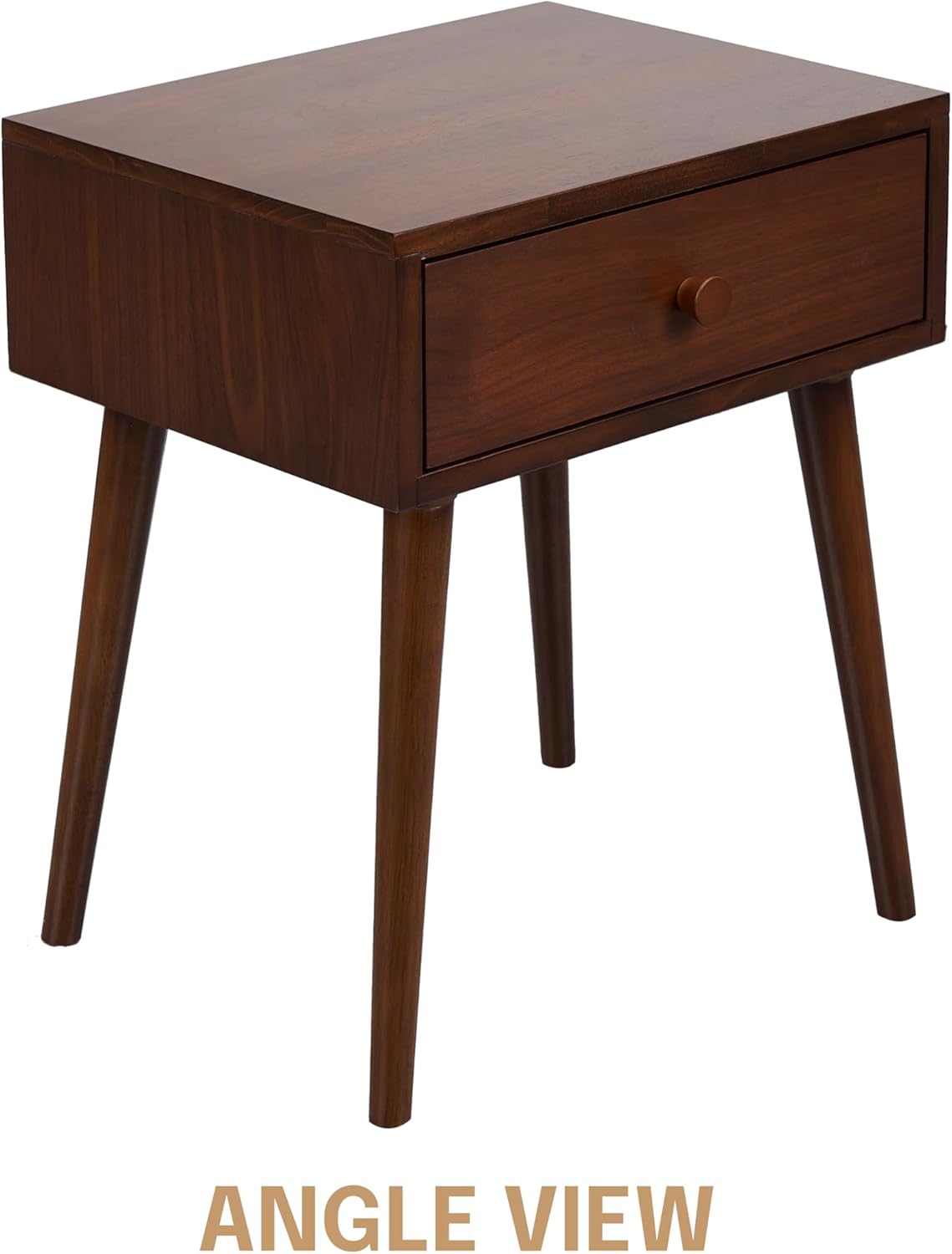 NTC Lux Solid Wood Nightstand with Drawer, Mid Century Modern Side Table Bedroom, Bedside Furniture, Night Stand, End Table, Easy Assembly - Dark Walnut