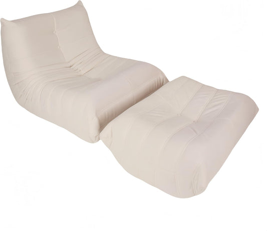 Bean Bag Chair - Memory Foam Bean Bag Chair for Adults, Comfy High-Resilience Single Sofa, Small Space Floor Chair, Chaise Lounge for Living Room, Bedroom (Beige, Wrinkles + Ottoman)