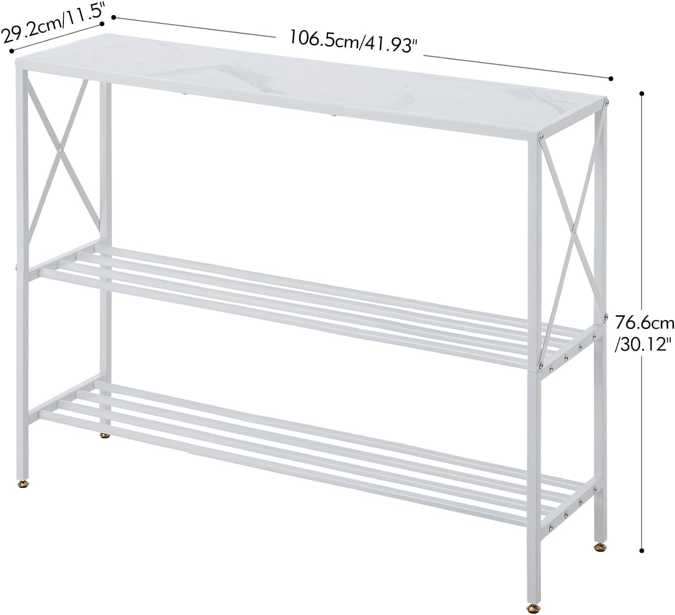 Wimarsbon Console Table,Multifunctional Sofa Side Table with Shelves,Behind Couch TV Tables with Metal Frame,Accent Display Stand for Hallway,Entrance (41.9" 3-Layer White Frame)