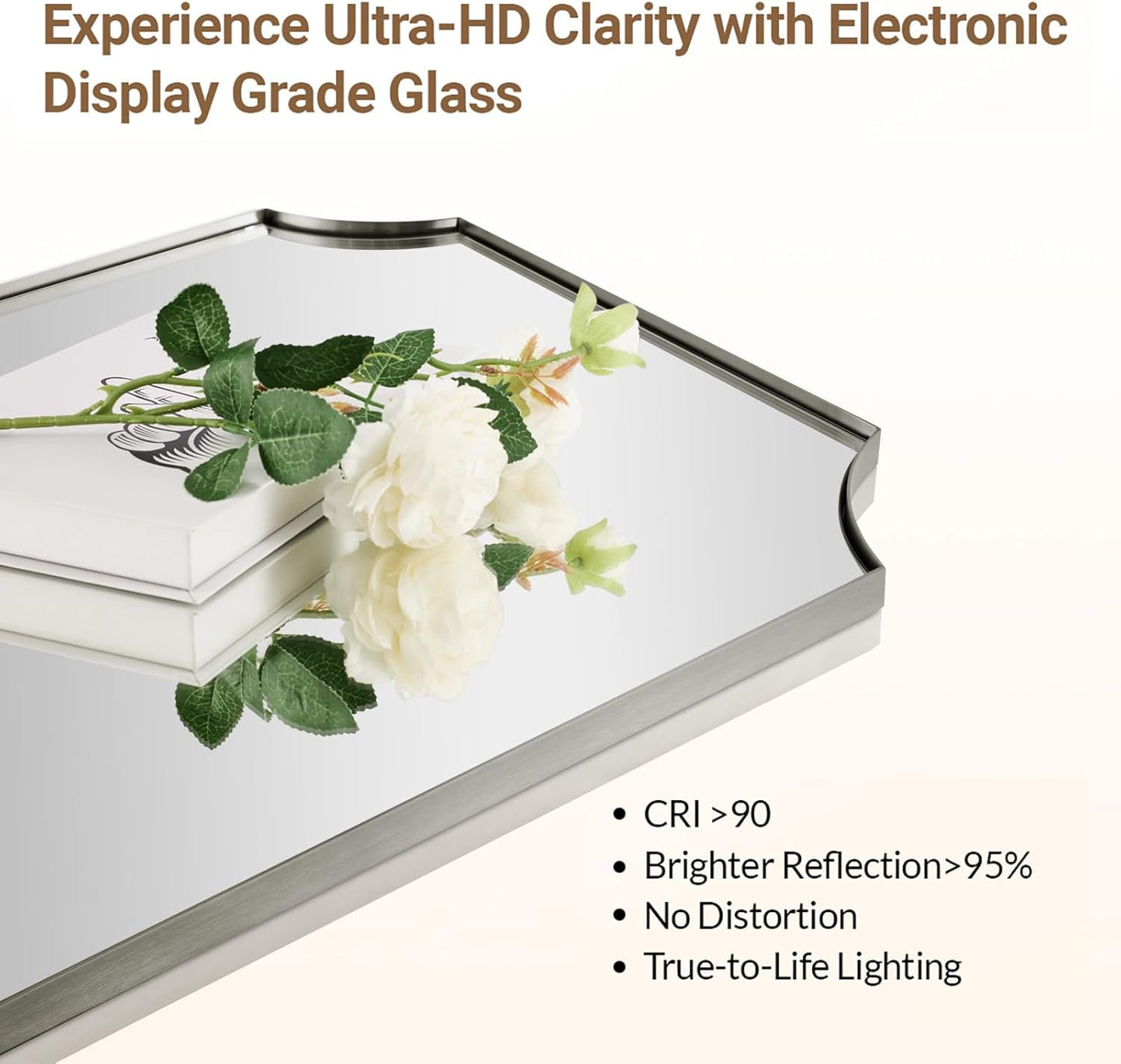 ANDY STAR Brushed Nickel Mirror 30x48 Inch, Large Scalloped Bathroom Mirror, Anti-Rust Stainless Steel Metal Thin Frame Deep 1’’, Unique Rectangle Mirror Hangs Vertically or Horizontally