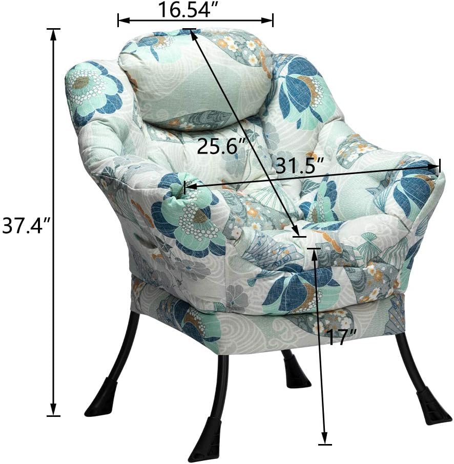 HollyHOME Modern Fabric Large Lazy Chair, Accent Oversized Comfy Reading Chair, Thick Padded Cozy Lounge Chair with Armrest, Steel Frame Leisure Sofa Chair for Living Room, Bedroom, Dorm, Fan Print