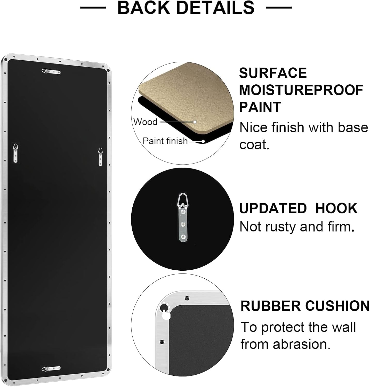 ANDY STAR 18" x 48" Full Length Wall Mirror, Large Polished Chrome Mirror for Bathroom, Rounded Corner Rectangle Body for Floor and Leaning