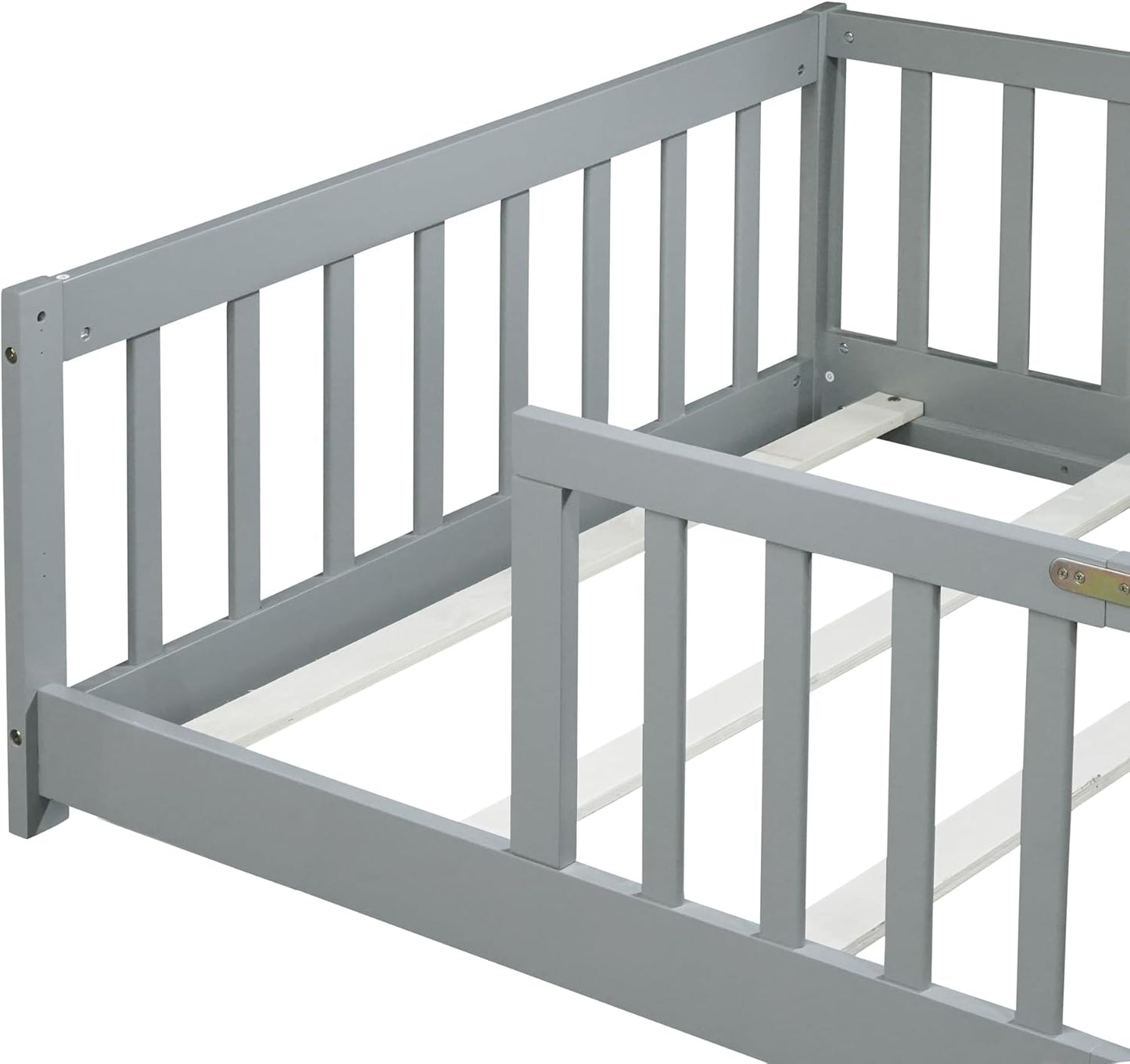 Bellemave Twin Floor Bed with Slats and Safety Guardrails, Kids Montessori Floor Beds with Fence and Without Door, Easy Assemble Floor Bed for Kids, Girls, Boys, Gary