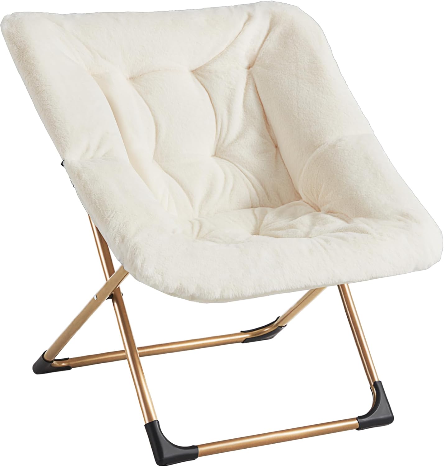 Comfy Oversized Saucer Chair, Soft Faux Fur Reading Lounge Chair for Adults, Stable X-Large Metal Frame and Non-Slip Pad, Foldable Cozy Chairs for Bedroom, Living Room, Dorm, Office, Beige