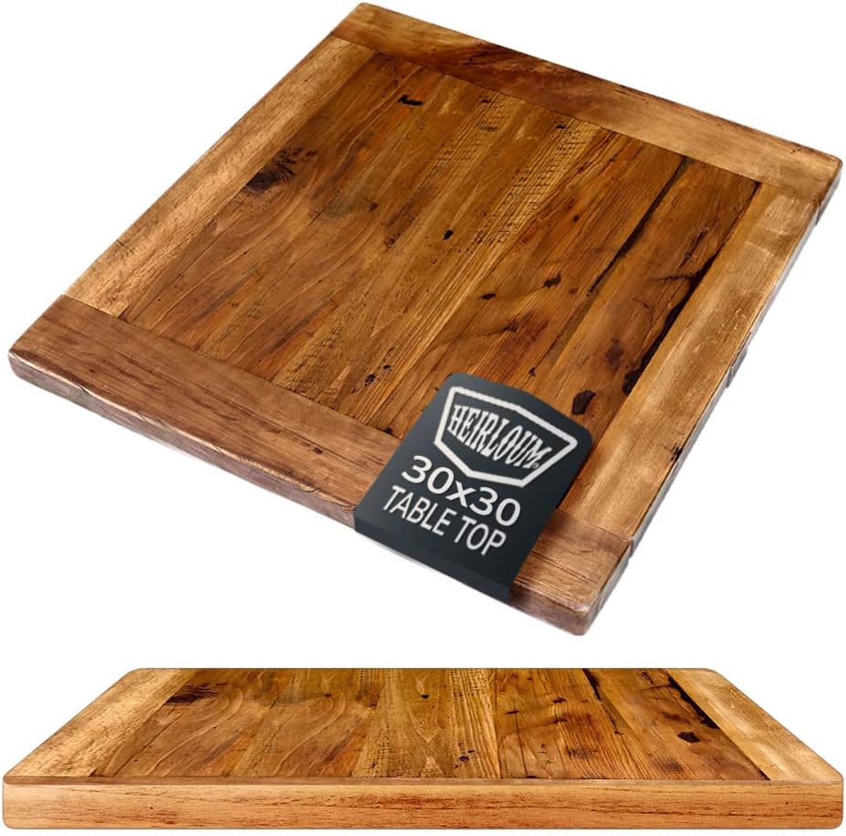 Reclaimed Wood Table Top - Rustic Recycled Solid Wooden Piece Perfect for Signs, Counters, Kitchens Table Tops (Reclaimed Wood Tabletop with Breadboard Ends, 30" x 30")