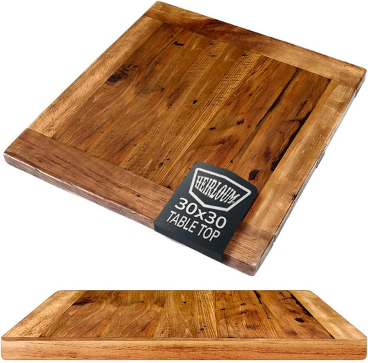 Reclaimed Wood Table Top - Rustic Recycled Solid Wooden Piece Perfect for Signs, Counters, Kitchens Table Tops (Reclaimed Wood Tabletop with Breadboard Ends, 30" x 30")