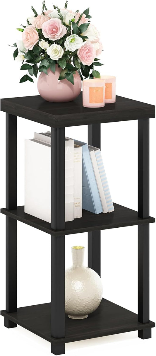Furinno Turn-N-Tube Classic 3-Tier End Table, Side Table, Espresso/Black
