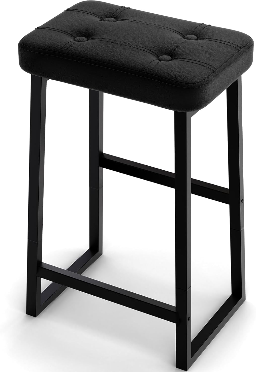 Bar Stool, Kitchen Island Chairs,Counter Height Bar Stools, Modern Synthetic Leather with Stitching, 26 inches high, for Kitchen/Family Restaurant/Dining Room/Farmhouse, Black