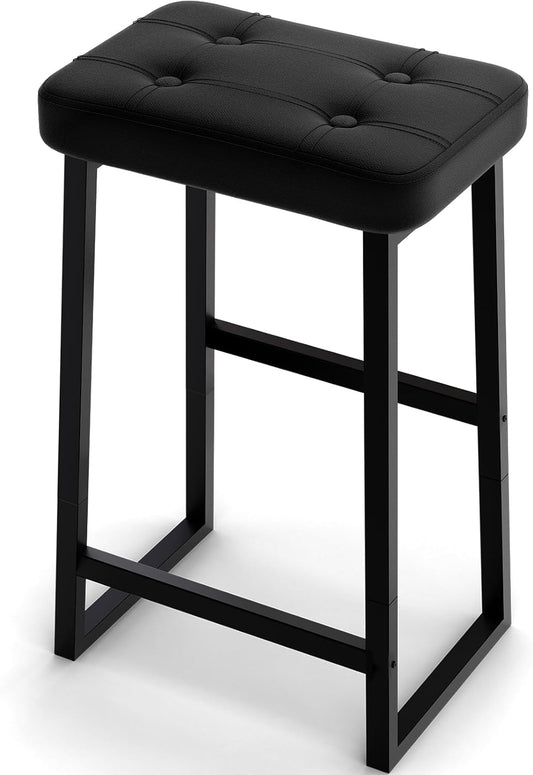 Bar Stool, Kitchen Island Chairs,Counter Height Bar Stools, Modern Synthetic Leather with Stitching, 26 inches high, for Kitchen/Family Restaurant/Dining Room/Farmhouse, Black