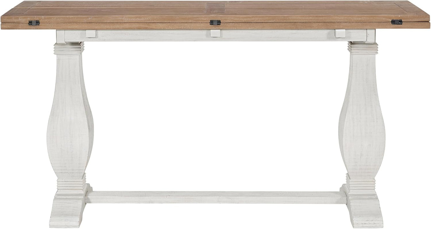 Martin Svensson Home Napa Solid Wood Pedestal Flip-Top Sofa Console Table, White and Driftwood