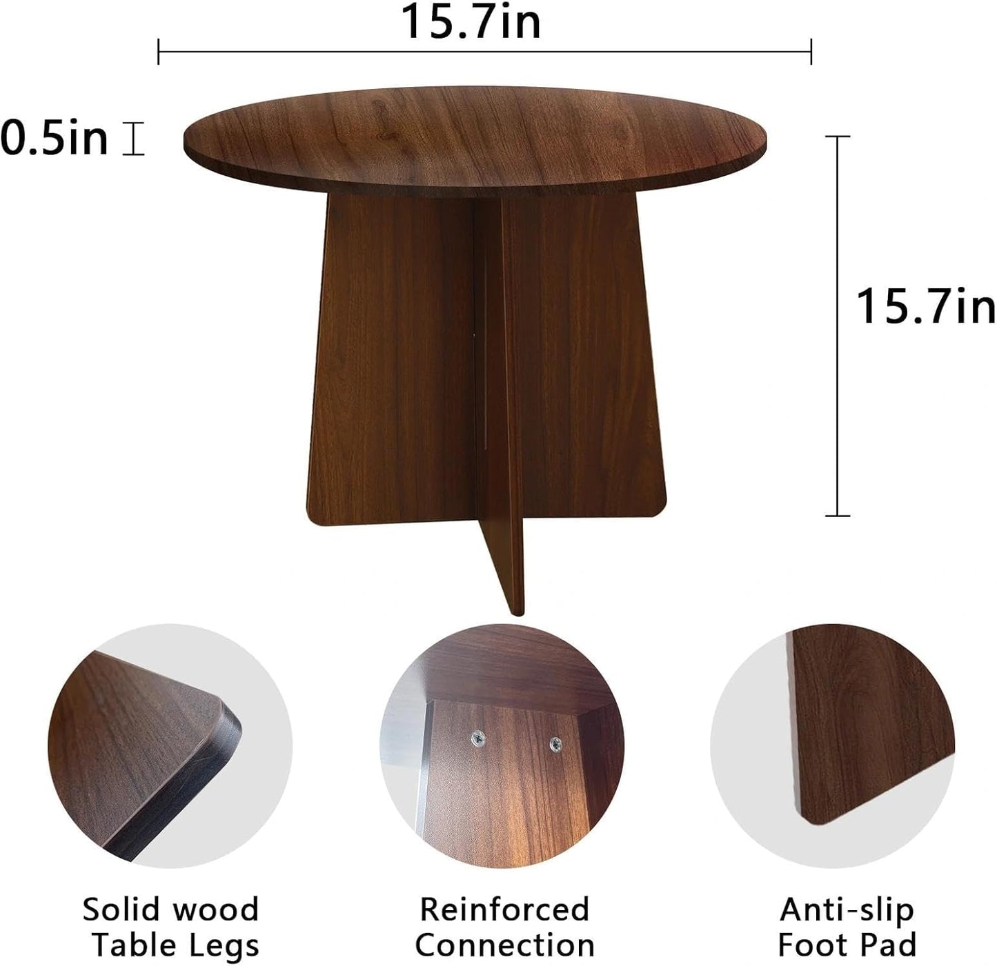 Wood Side Table, Round End Tables Living Room, Small Round Side Table for Couch, Small Spaces, Bedroom, Bedside, 15.7 x 15.7 in Accent Tables, Rustic Walnut