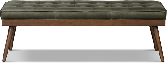 POLY & BARK 55" Tufted Leather Bed Bench for Bedroom End of Bed - Living Room Entry Way Bench - Pure Italian Leather Upholstery with a Solid Wood Frame - Ottoman Bench with Wooden Legs - Olivine Green