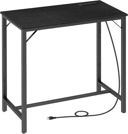 HOOBRO Bar Table with Charging Station, Rectangular Pub Table, High Top Coffee Table, Counter Bar Height Table, Narrow Long Dining Table, 35.4" L x 15.7" W x 35.6" H, Black BB90UBT01N1