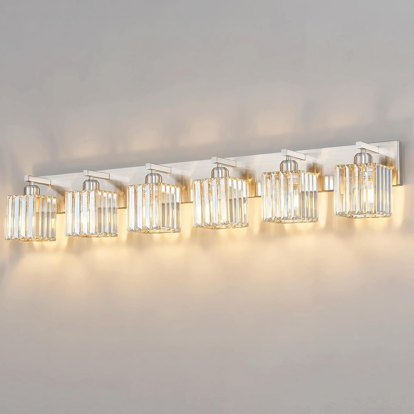 Modern Vanity Light 6-Lights Brushed Nickel Vanity Light Crystal Bathroom Wall Light Bathroom Light Fixtures