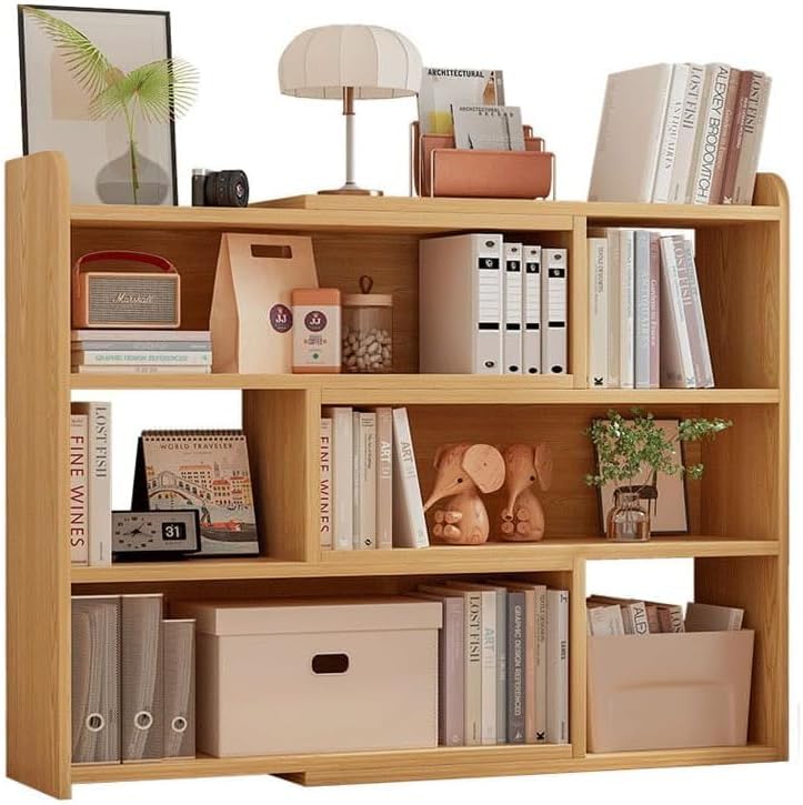 Wooden Extendable Shelf Bookcase - 3-Tier Ladder Short Bookshelf for, Multi-Scene Use for Living Room, Bedroom, Home Office (Oak)