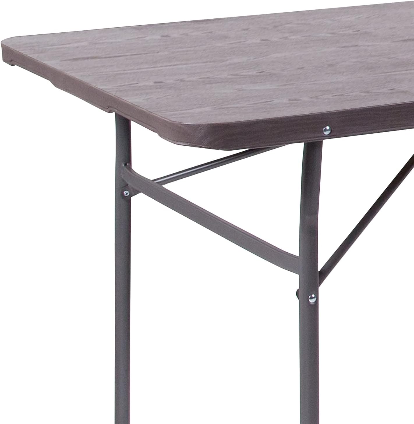 Flash Furniture Elijah 6-Foot Bi-Fold Brown Wood Grain Plastic Folding Table with Carrying Handle