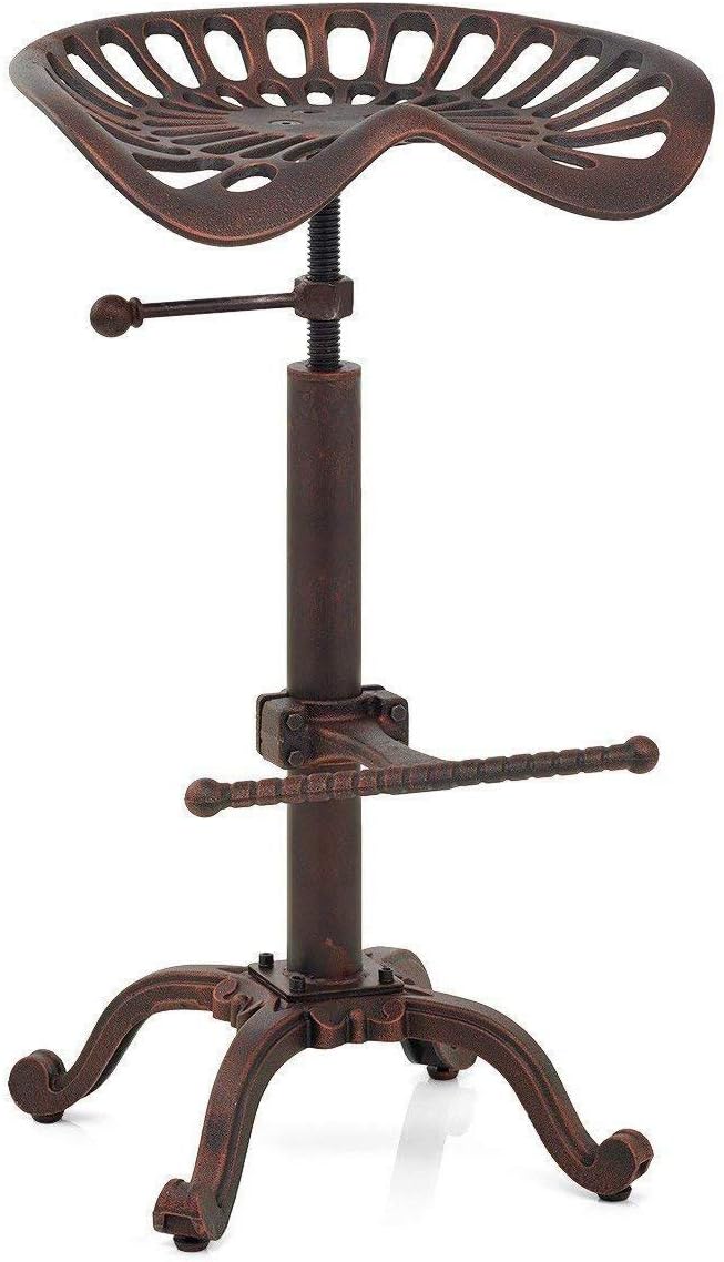 LOKKHAN Rustic Industrial Bar Stool - Cast Iron Tractor Stool Adjustable Height Swivel Breakfast Bar Stool (Copper)